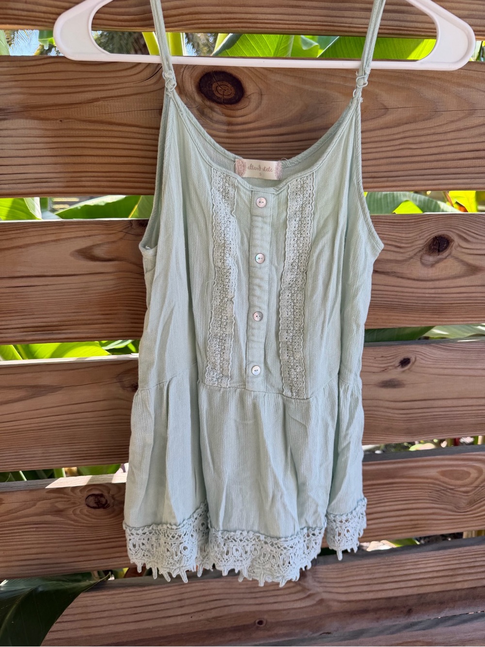 Altar'd State Light Sage Lace-Trim Spaghetti Strap Camisole